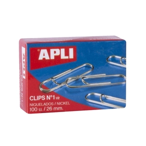 Apli Nickel‑Plated Paper Clips (Box 100 pcs)